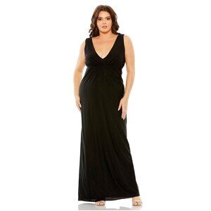 NWT Mac Duggal Jersey V-Neck Cutout Gown Black 14W